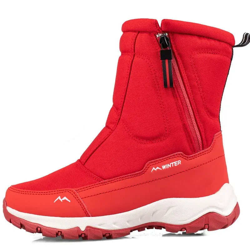 Women's waterproof winter snow boots in neutral tones, warm insulated comfort with non-slip rubber sole