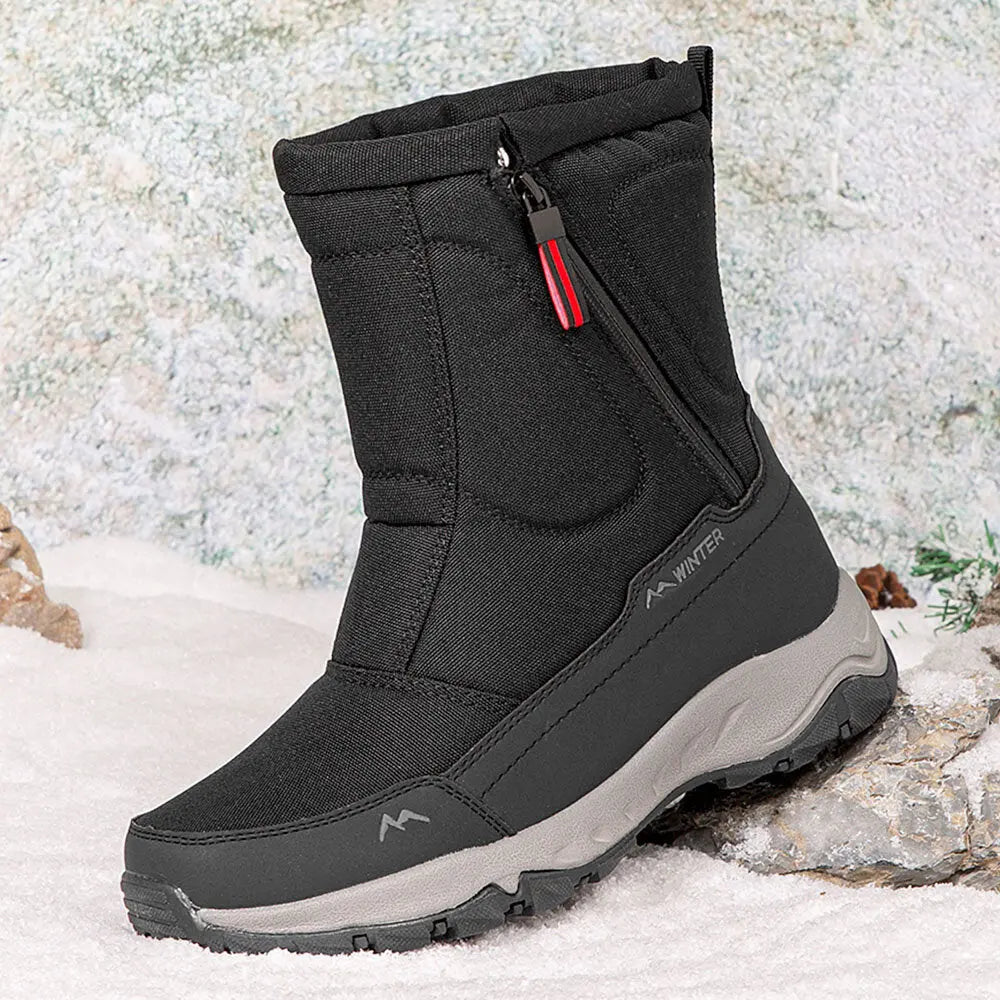 Women's waterproof winter snow boots in neutral tones, warm insulated lining, non-slip rubber sole