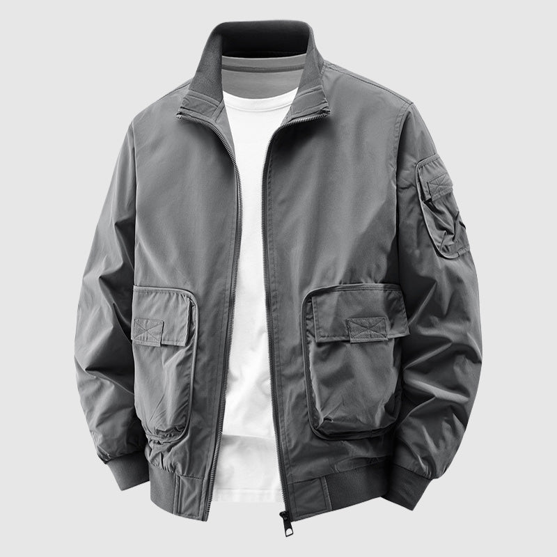 Men's waterproof outdoor jacket stand-up collar rugged front pockets all-weather shell coat