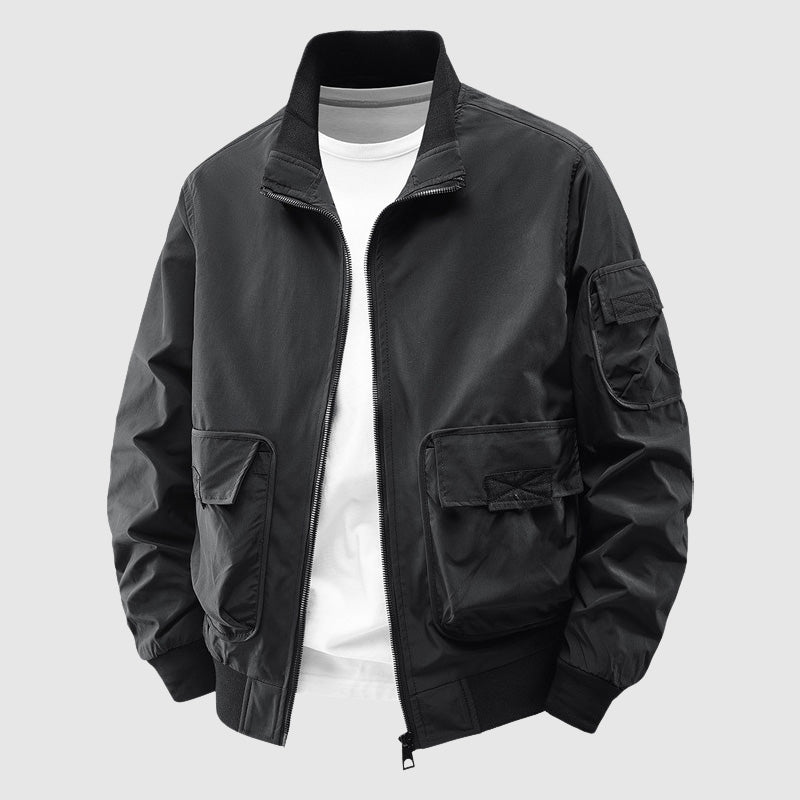 Men's waterproof outdoor jacket stand-up collar rugged polyester shell all-weather wear-resistant