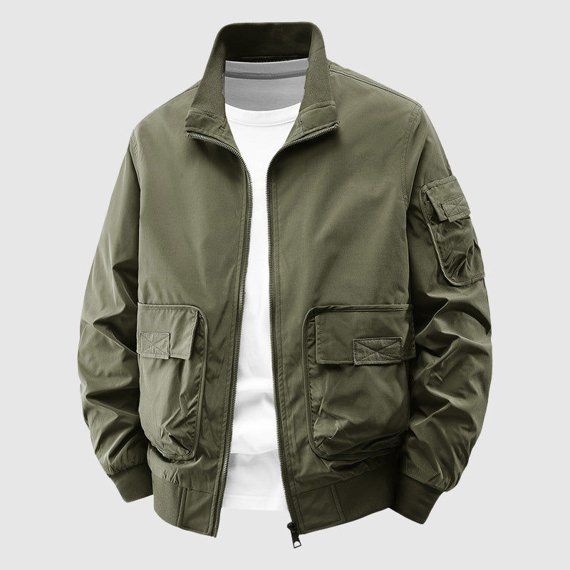 Men's waterproof outdoor jacket stand-up collar rugged front pockets all-weather shell coat