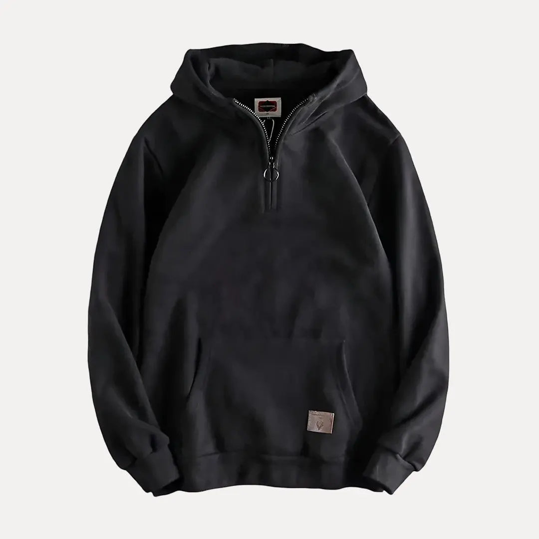 Men's fleece half-zip hoodie relaxed fit sweatshirt with kangaroo pocket in neutral tone