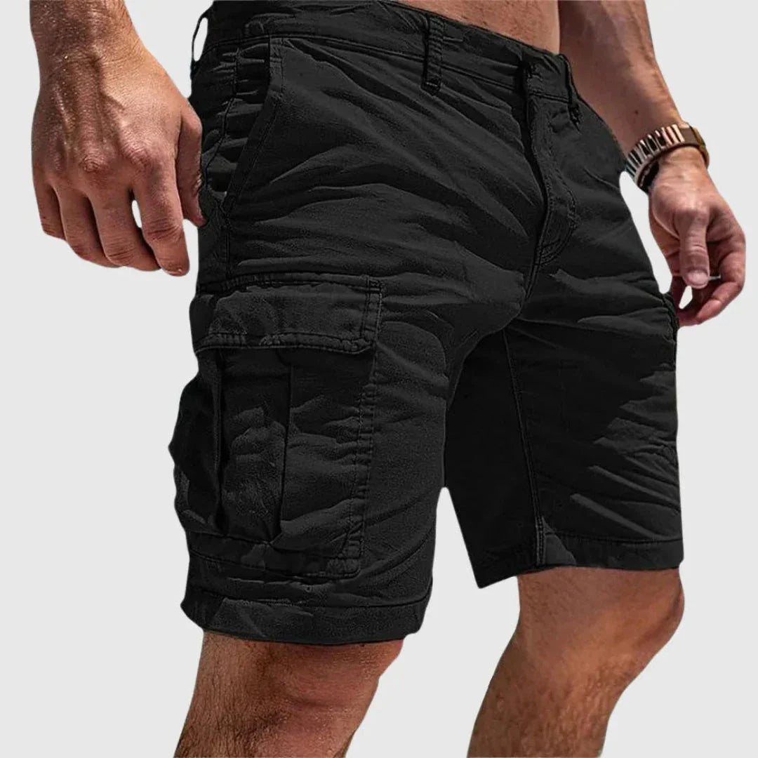 Men's olive cargo shorts rugged polyester blend multi-pocket design for outdoor and casual summer wear