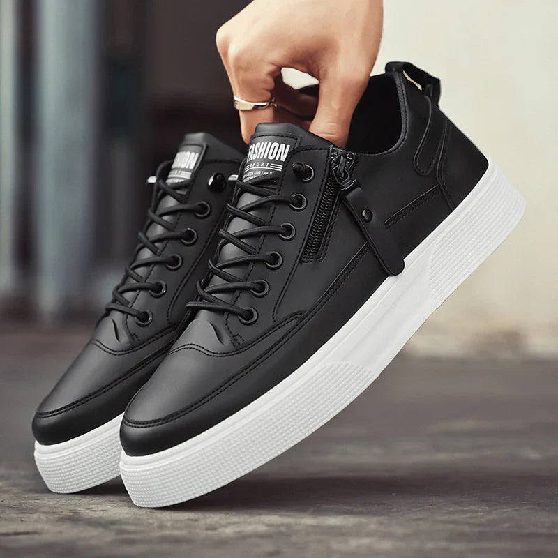 Weston white premium leather sneakers with sleek low-top silhouette and side-zip detail