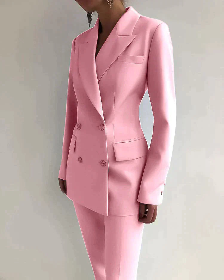 Women's double-breasted blazer trouser suit set tailored business two-piece with signature closure