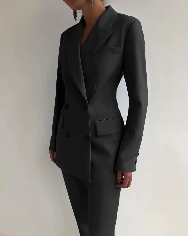 Women's double-breasted blazer trouser suit set tailored business two-piece timeless professional style