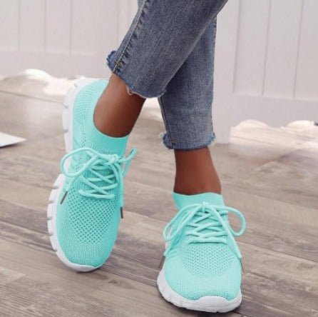 Women's Sunny knit sneakers colorful breathable mesh upper sock-fit lace-up white sole lightweight
