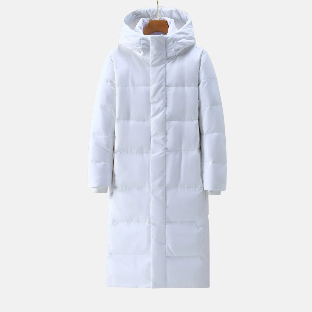 Men's full-length hooded quilted coat nylon blend relaxed fit with distinctive quilted stitching pattern