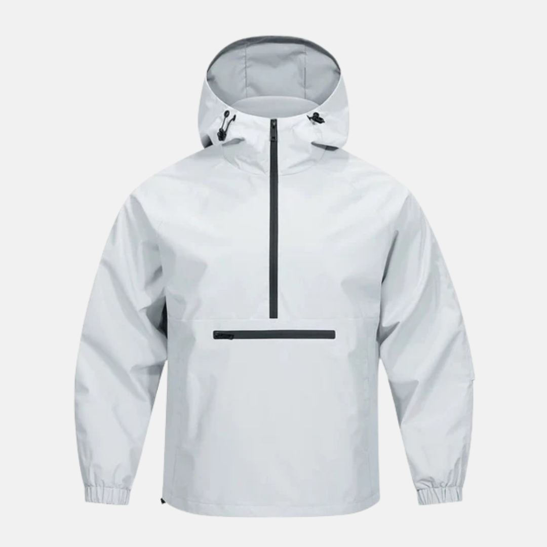 Men's lightweight woven anorak jacket hooded high neck loose fit hip-length polyester blend
