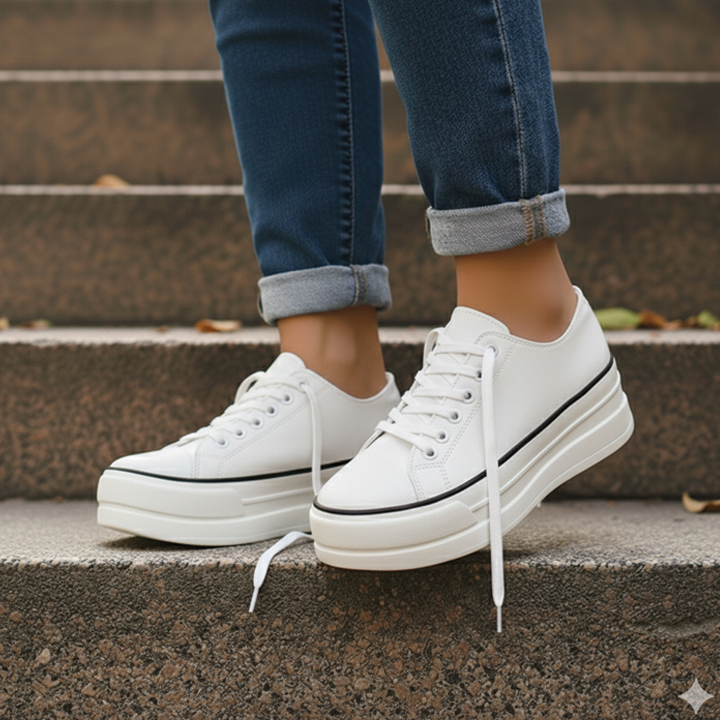 Chunky platform low-top canvas sneakers in bold street style with lightweight breathable upper