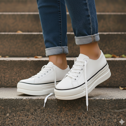 Chunky platform low-top canvas sneakers in bold street style with lightweight breathable upper
