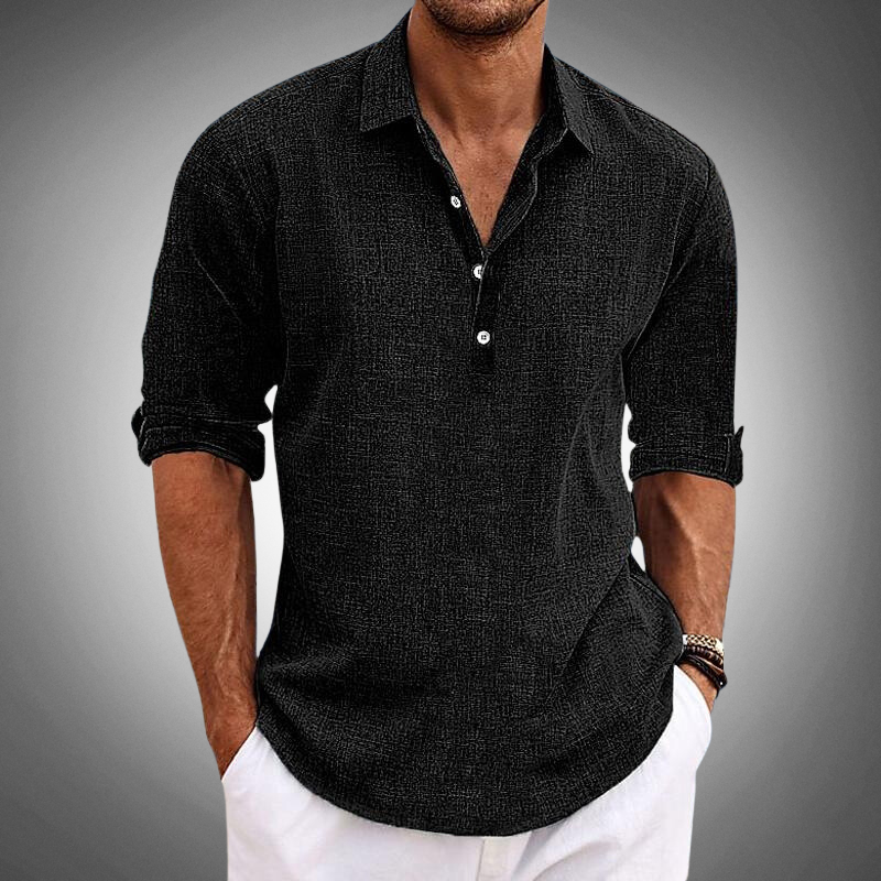 Men's lightweight linen shirt relaxed fit long sleeve button closure breathable natural texture