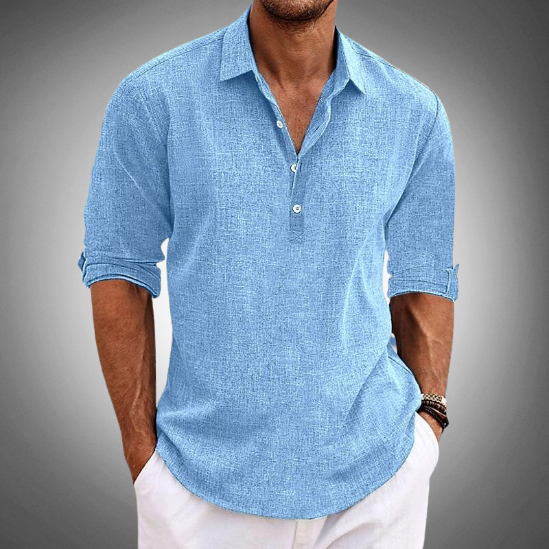 Men's lightweight linen shirt relaxed fit long sleeve breathable natural texture button closure