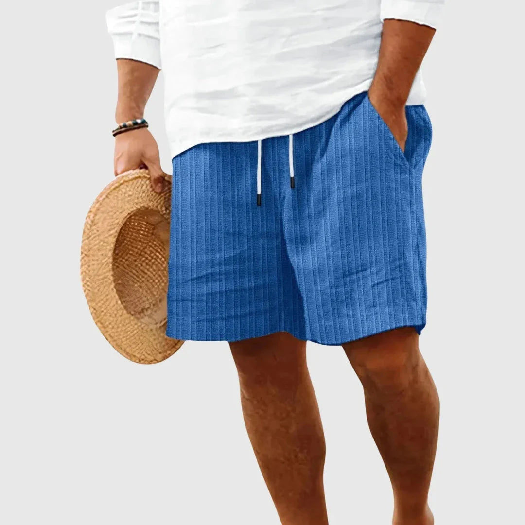 Willow striped relaxed-fit shorts with elastic drawstring waist, lightweight breathable cotton blend