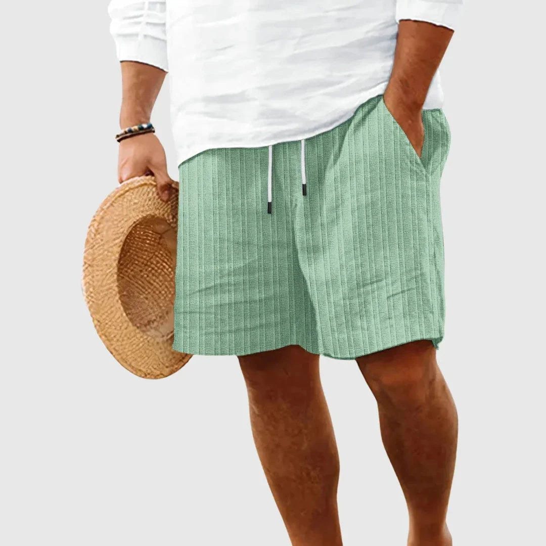 Willow striped relaxed-fit shorts with elastic drawstring waist, lightweight breathable cotton blend