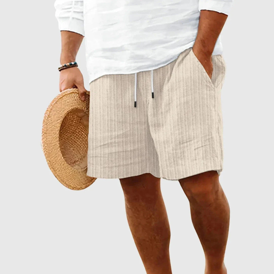 Willow striped relaxed-fit shorts with elastic drawstring waist, lightweight breathable cotton blend