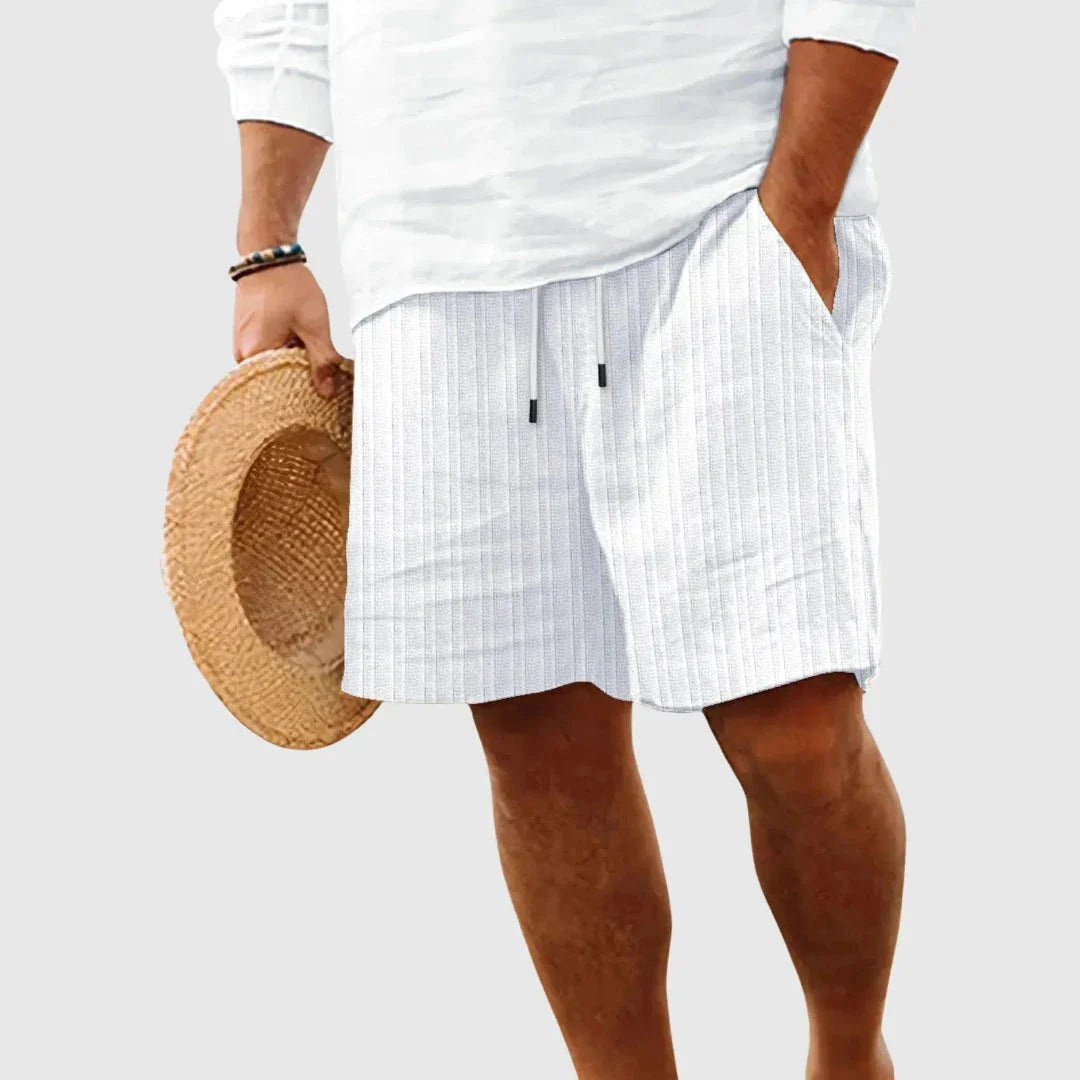 Willow striped cotton shorts drawstring elastic waist relaxed fit above-knee beach travel