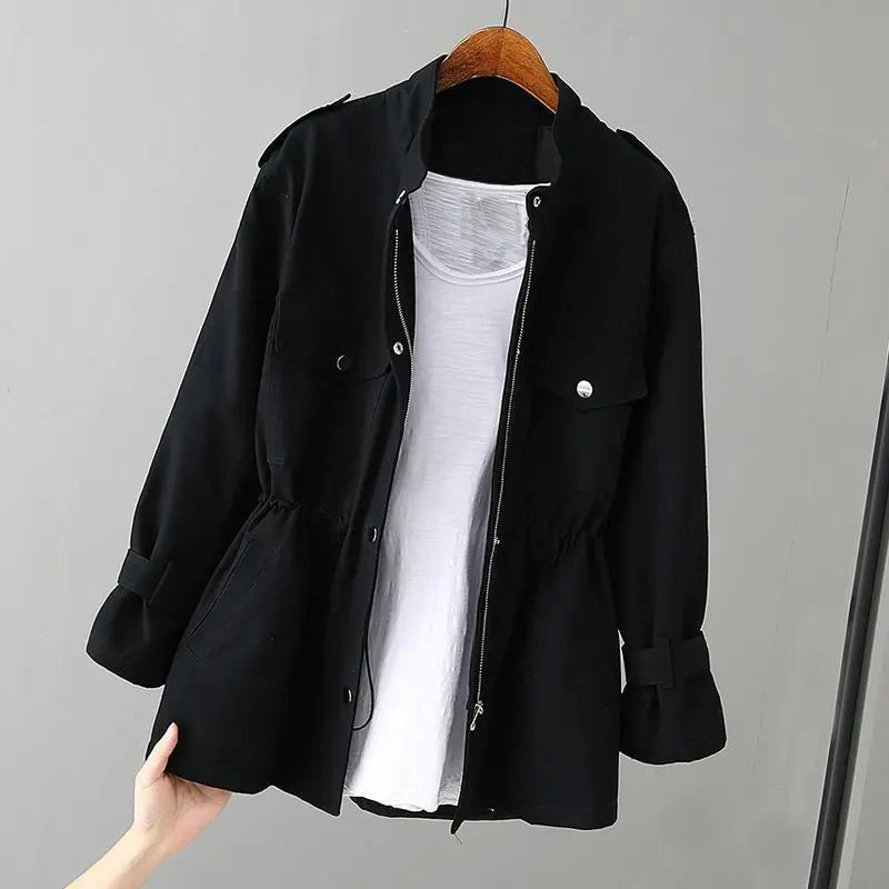 Women's wind-resistant poly-blend jacket in flattering silhouette with functional pockets by Elise Leroy