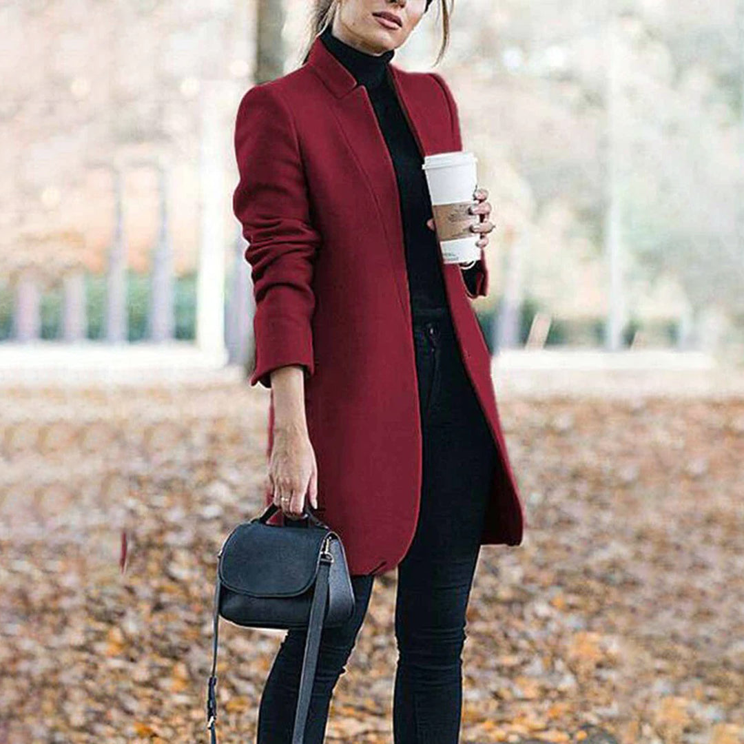 Women's tailored lapel winter coat classic structured silhouette professional elegance sizes S-5XL