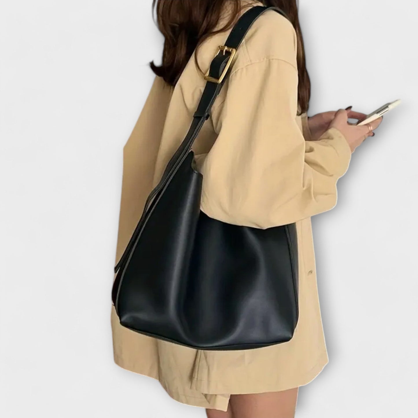 Yrla classic shoulder bag in neutral tone, sleek minimalist design with adjustable strap for work or casual use