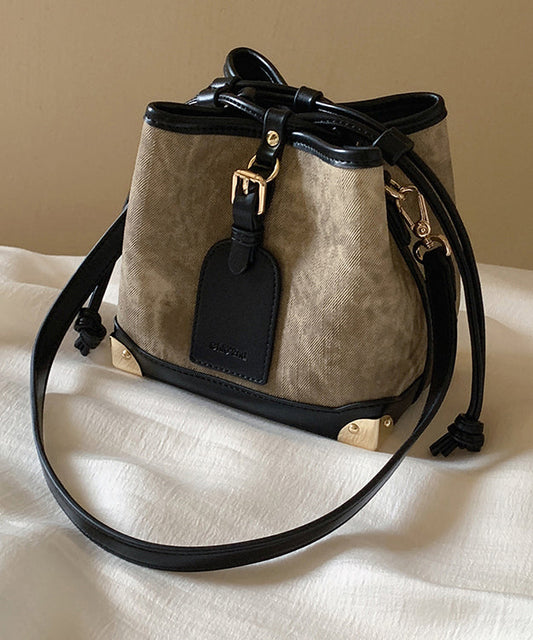 Sac seau à cordon en similicuir noir pour femme - Wavlynn