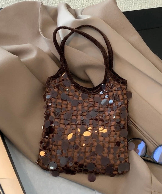 Sac fourre-tout en coton à paillettes marron pour femme - Wavlynn