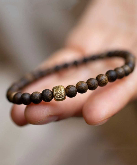 Bracelet en argent sterling marron avec perles dorées pour femme - Wavlynn