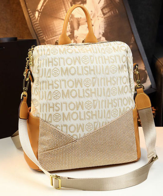Sac à dos décontracté en cuir de veau avec motif abricot et zircon pour femme - Wavlynn