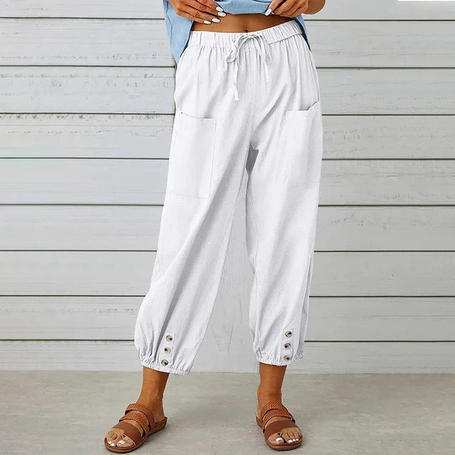 Lena™ high waist relaxed pants in neutral tone with adjustable fit and breathable elegant drape