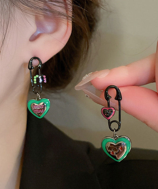 Boucles d'oreilles pendantes en alliage de zircon vert pour femme, motif graphique Love Drip Glaze - Wavlynn