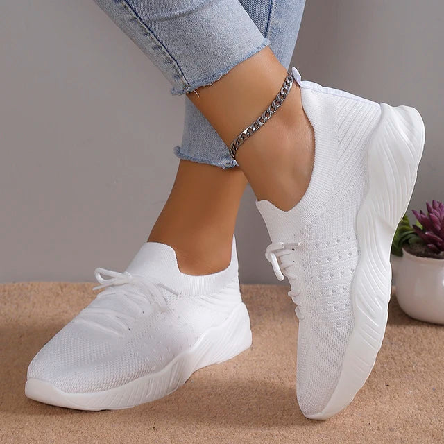 Women's lightweight slip-on knit sneakers with adjustable laces, breathable design for everyday comfort