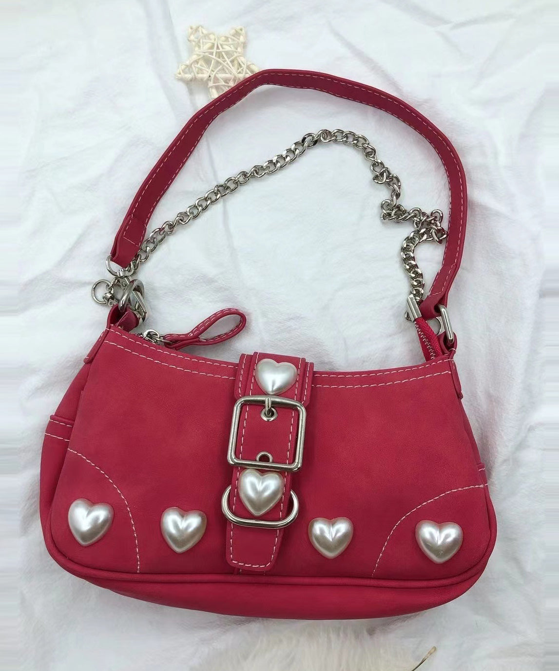 Sac hobo en similicuir rouge Pearl Love pour femme - Wavlynn