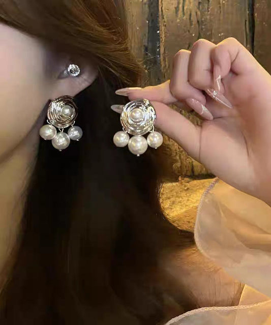 Boucles d'oreilles à tige en soie et argent sterling avec perles pour femmes - Wavlynn
