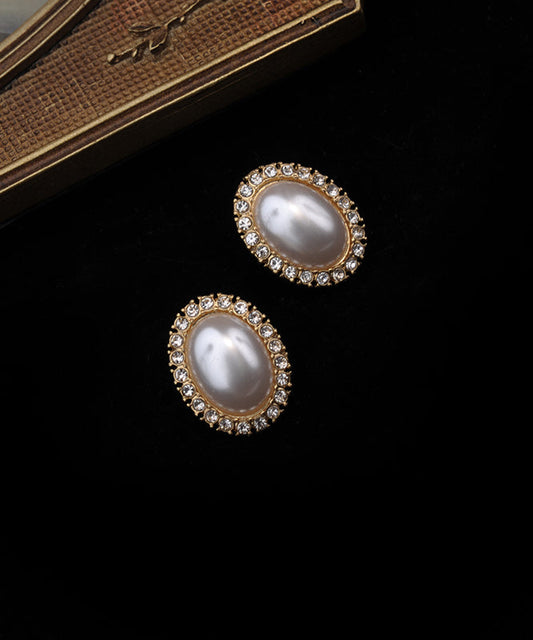 Boucles d'oreilles à tige en argent sterling blanc et perles de zircone surdorées pour femmes - Wavlynn