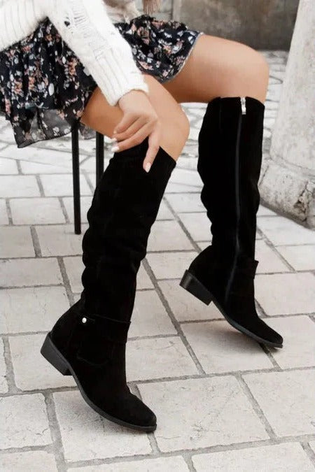 Women's mid-calf pull-on boots cold weather structured design with supportive upper for winter protection