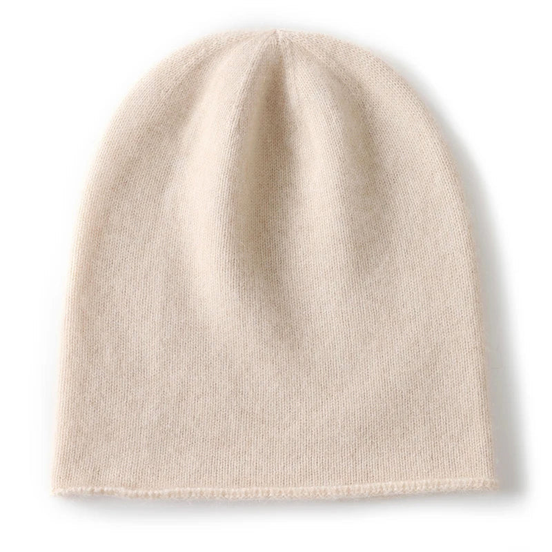 Women's gray cashmere blend slouch beanie with minimalist knit texture and relaxed drape