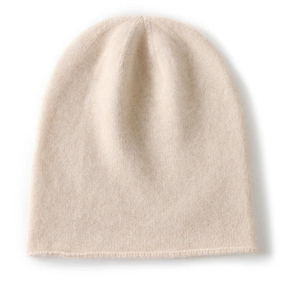 Women's gray cashmere blend slouch beanie with minimalist knit texture and relaxed drape