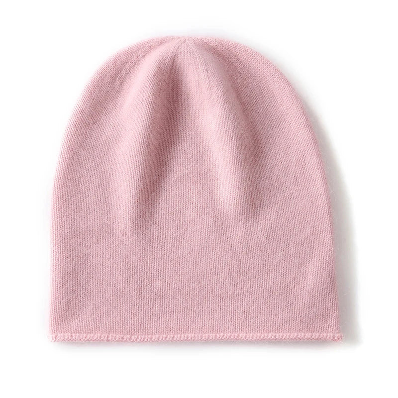 Women's ivory cashmere blend slouch beanie with minimalist knit texture and relaxed drape fit