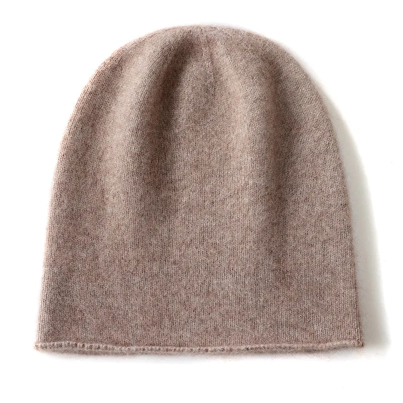 Women's ivory cashmere blend slouch beanie with minimalist knit silhouette and natural drape