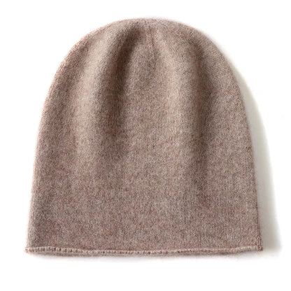 Women's ivory cashmere blend slouch beanie with minimalist knit silhouette and natural drape