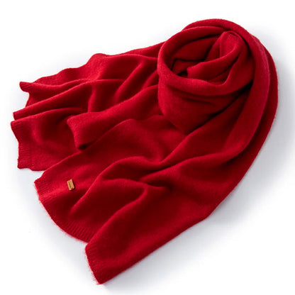 Women's pure cashmere winter scarf in neutral tones, smooth dense knit, generous length for versatile styling