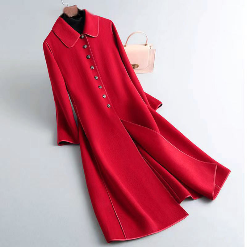 Wavlynn women's reversible long coat rounded collar A-line dual-tone versatile all-season outerwear