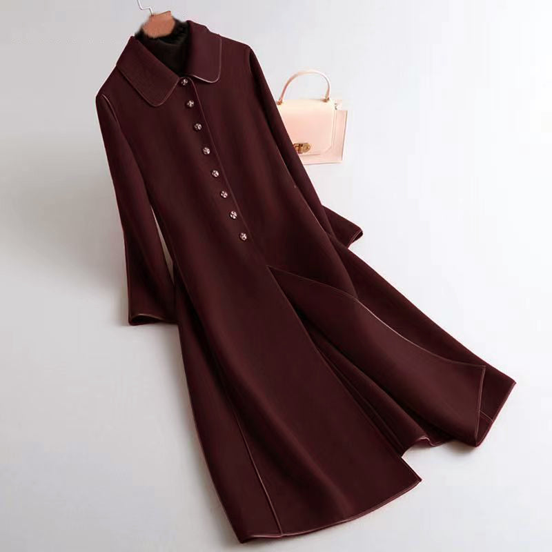 Wavlynn women's reversible long coat rounded collar A-line versatile two-tone outerwear