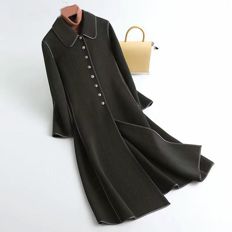 Wavlynn women's reversible long coat rounded collar A-line silhouette dual-sided all-season outerwear