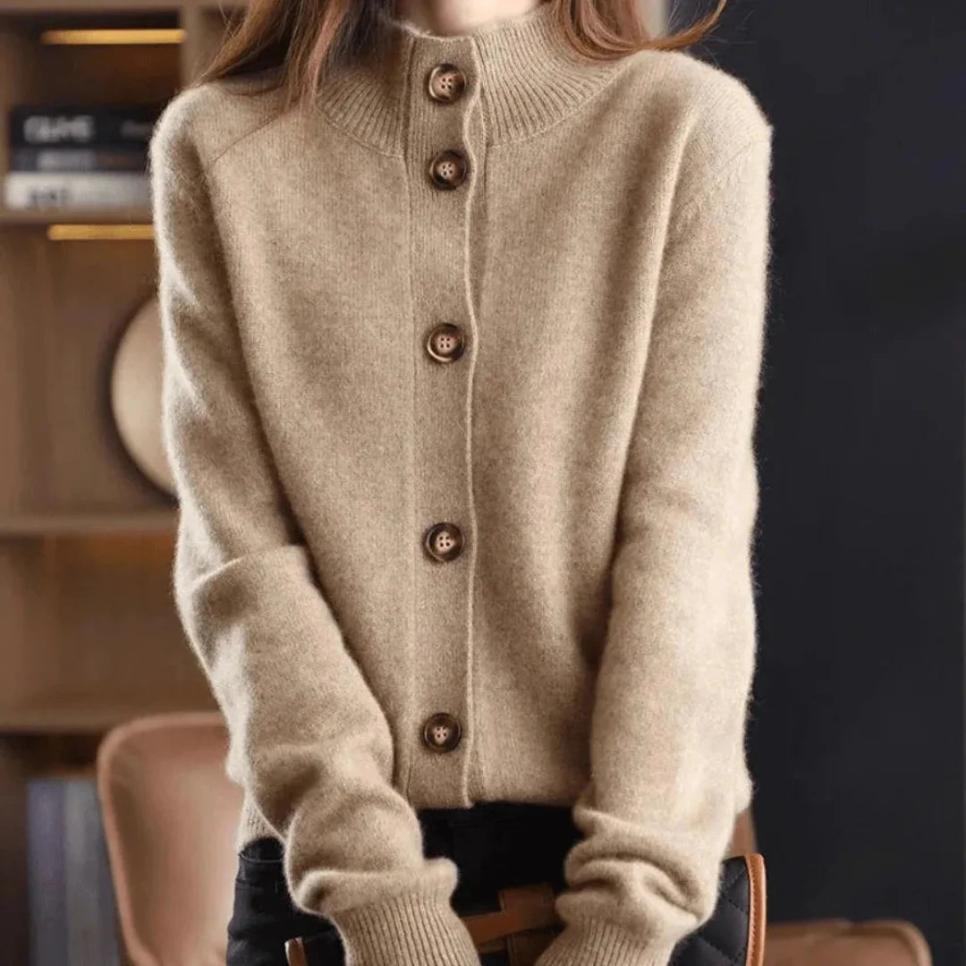Women's ultra-soft knit button-up cardigan in classic style, smooth drape, pill-resistant premium fabric