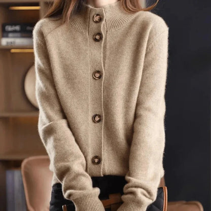 Women's ultra-soft knit button-up cardigan in classic style, smooth drape, pill-resistant premium fabric