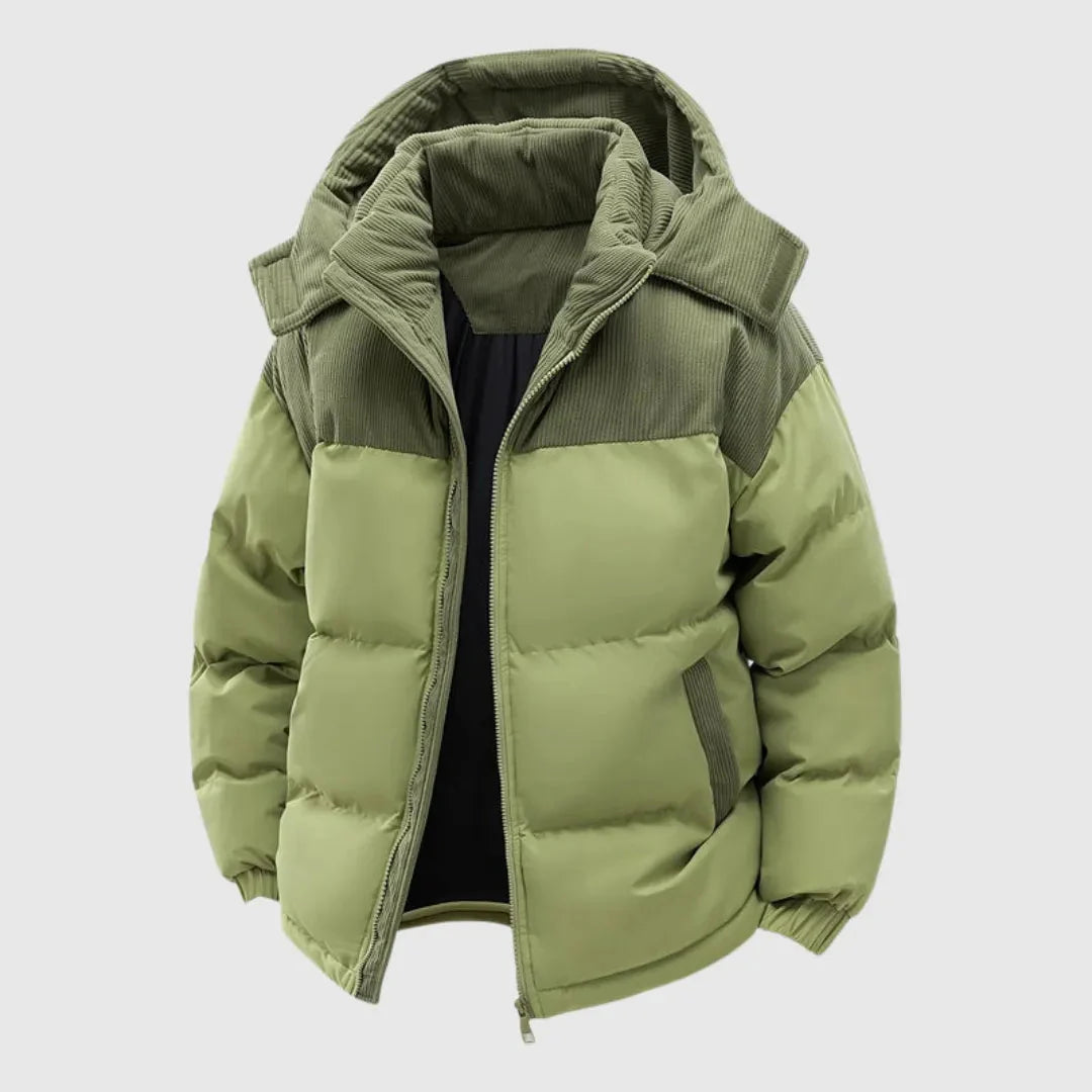 Women black hooded puffer jacket with full front zip closure and plush insulated lining