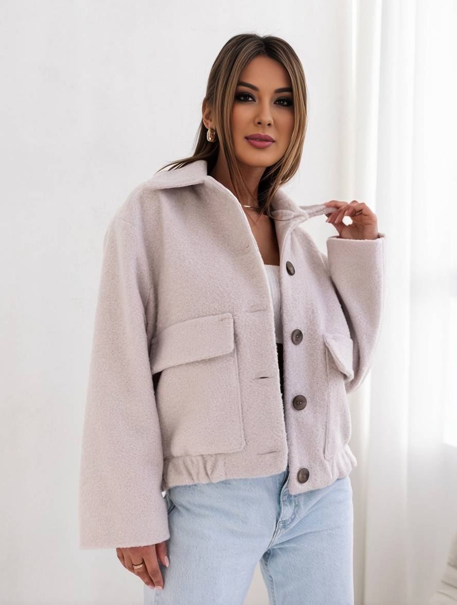Women's wool blend relaxed fit hip-length coat with pockets, cozy everyday warmth by Wavlynn