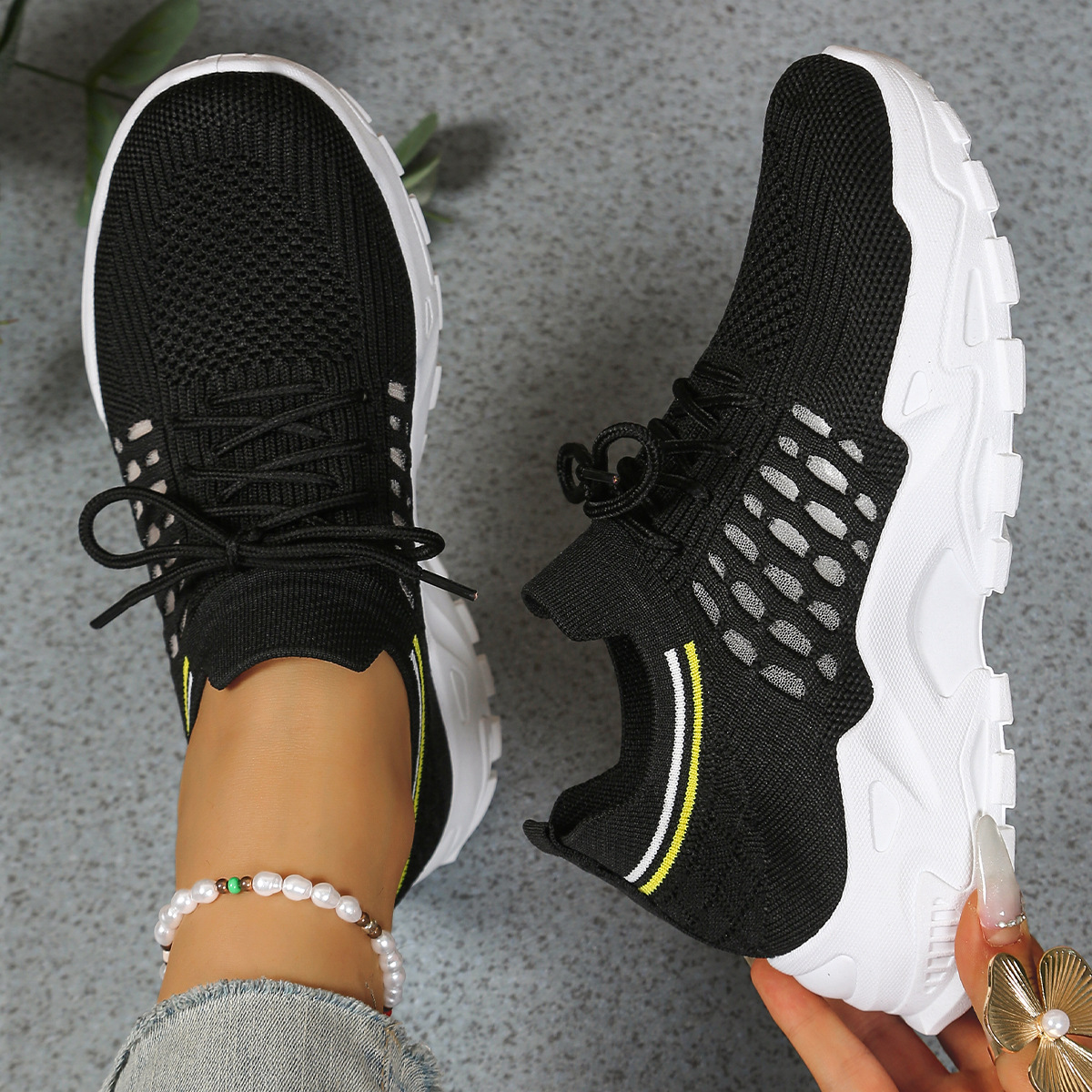 Women's chunky sole mesh lace-up walking sneakers in neutral tones with bold platform outsole