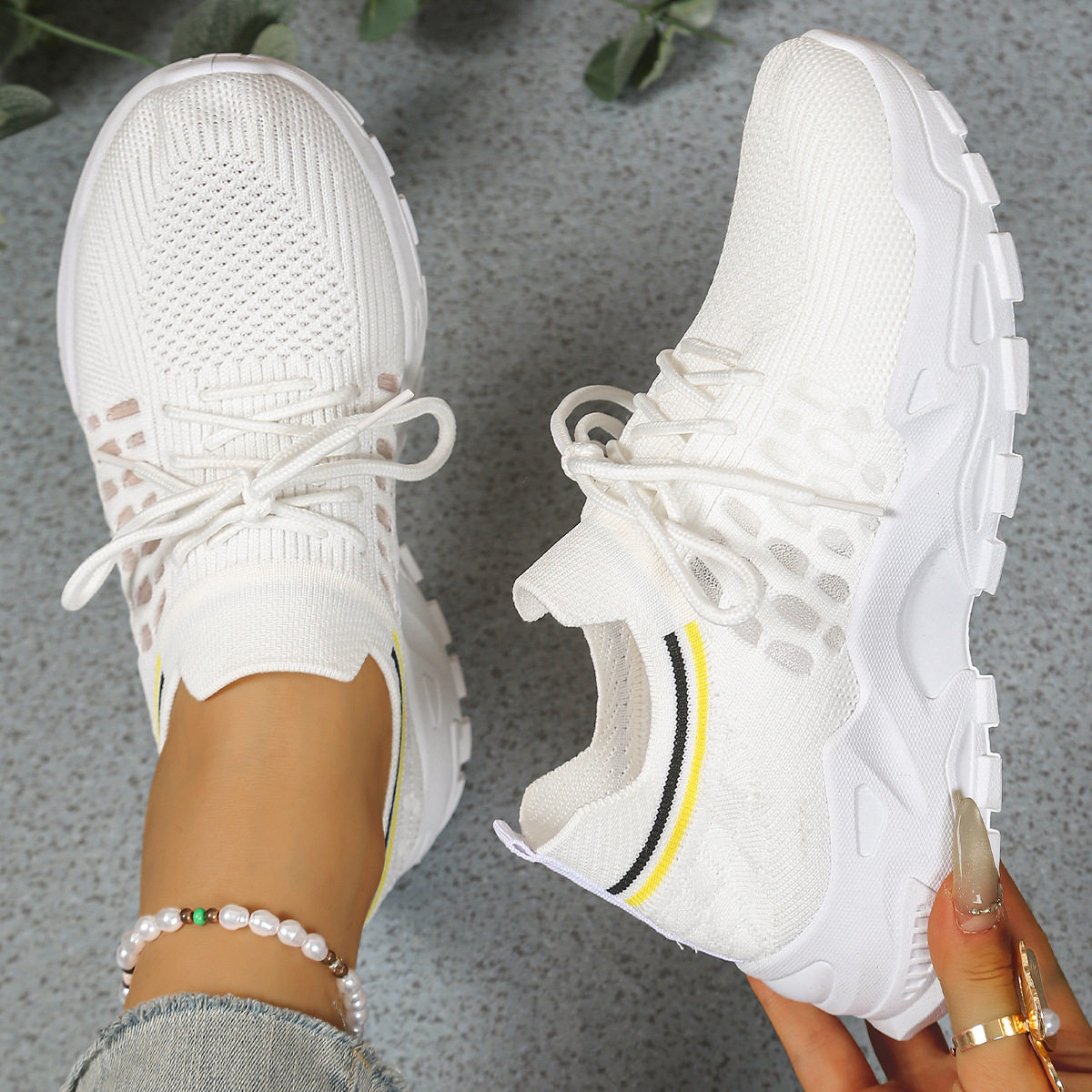 Women's chunky sole mesh lace-up walking sneakers in neutral tones with bold platform outsole